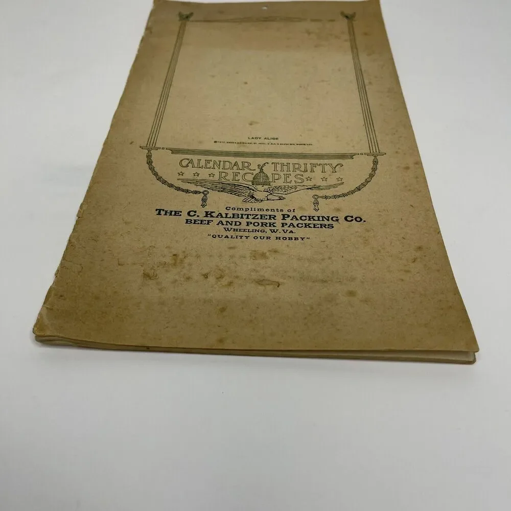 1917 Calendar Thrifty Recipes The C. Kalbitzer Packing Co. Lady Alice “23 Pages”